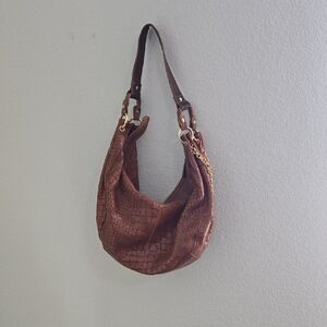 Perlina Brown Textured Hobo Bag